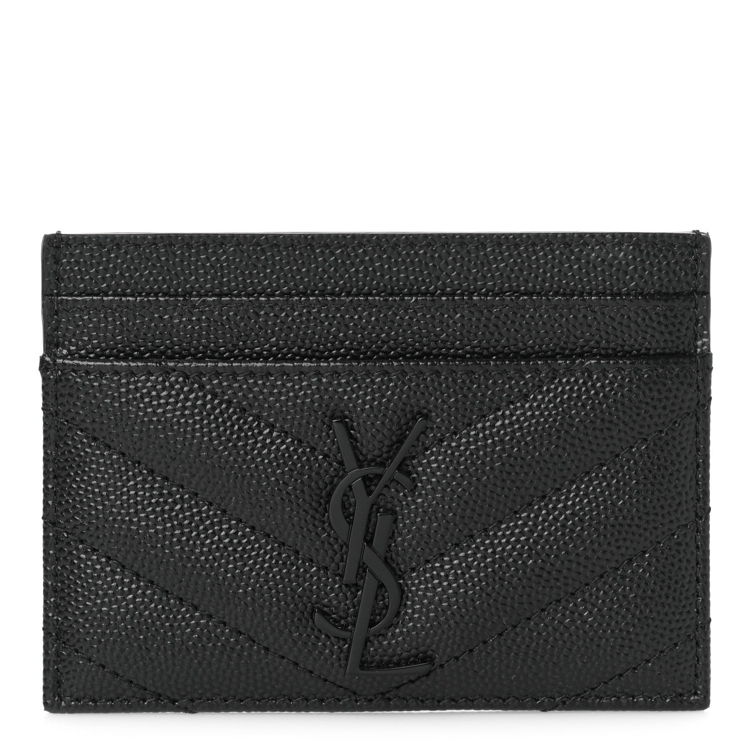 Saint Laurent Grain De Poudre Matelasse Chevron Monochrome Monogram Credit Card Case Black 1 of 7
