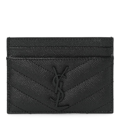 Saint Laurent Grain De Poudre Matelasse Chevron Monochrome Monogram Credit Card Case Black 1 of 7