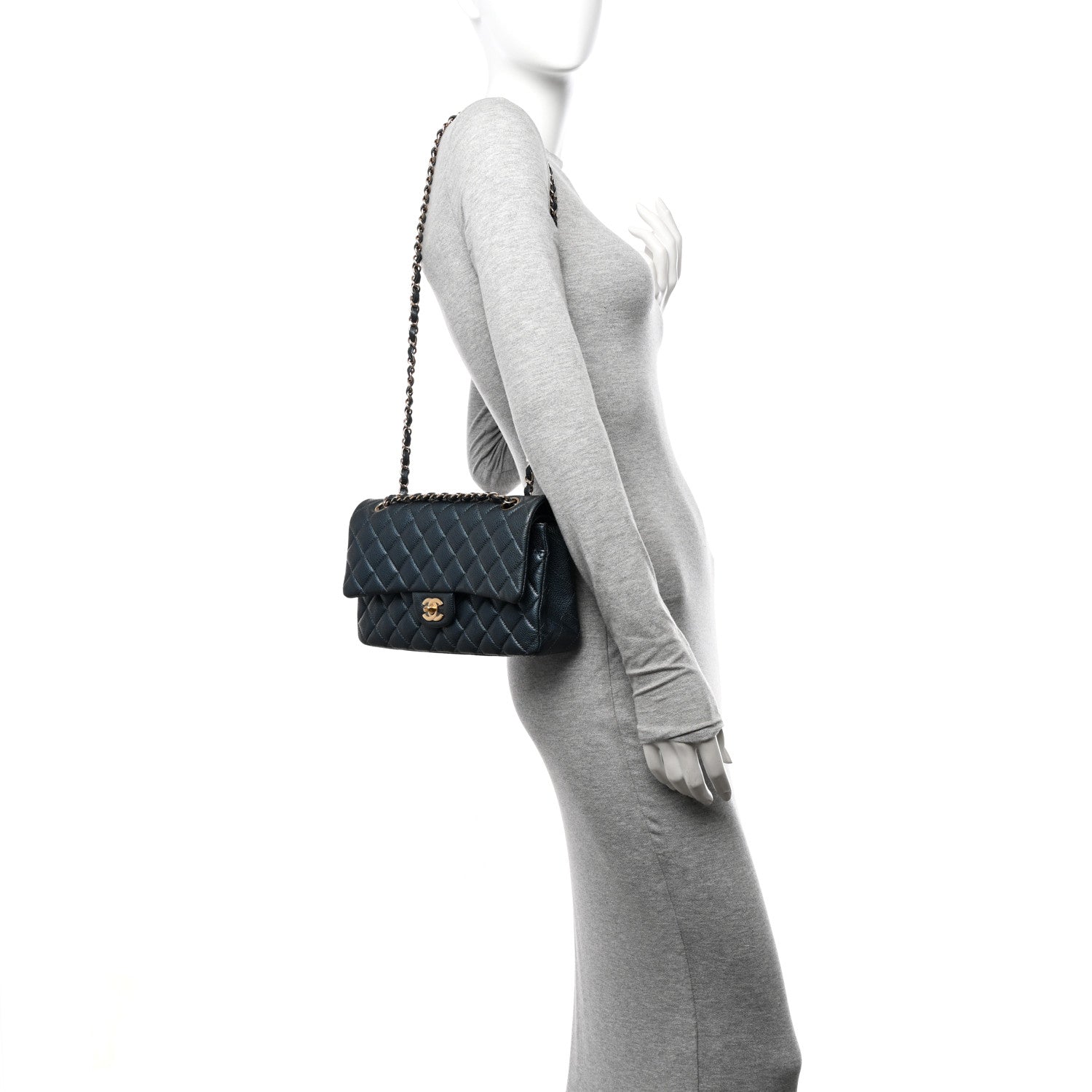 Chanel Iridescent Caviar Quilted Medium Double Flap Dark Blue 2 of 13