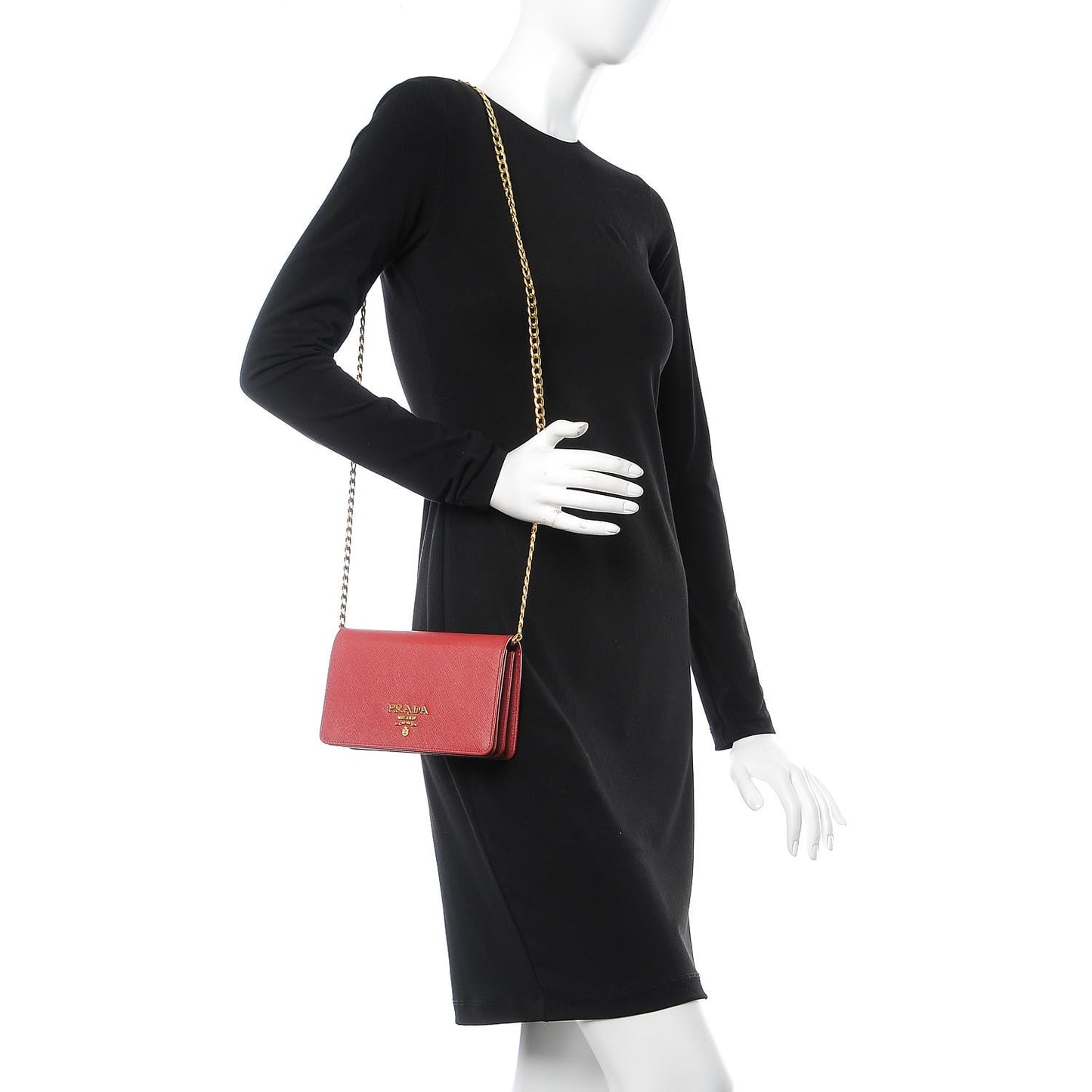 Saffiano Lux Chain Wallet Fuoco