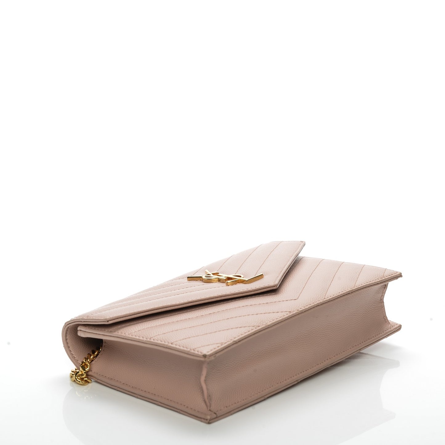 Grain De Poudre Matelasse Chevron Monogram Envelope Chain Wallet Pale Pink