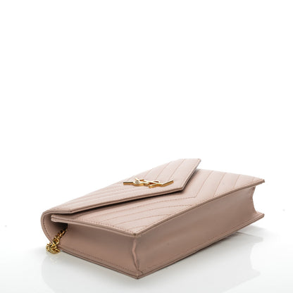 Saint Laurent Grain De Poudre Matelasse Chevron Monogram Envelope Chain Wallet Pale Pink 10 of 11