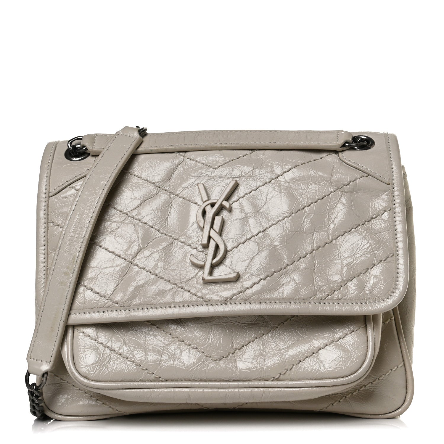 Saint Laurent Crinkled Calfskin Matelasse Monogram Baby Niki Chain Satchel Light Natural 1 of 16