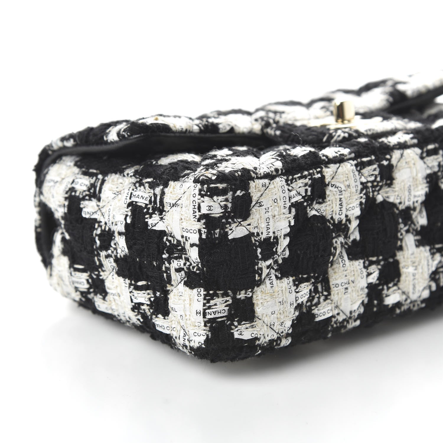 Chanel Tweed Quilted Mini Rectangular Flap Black Ecru White 6 of 11