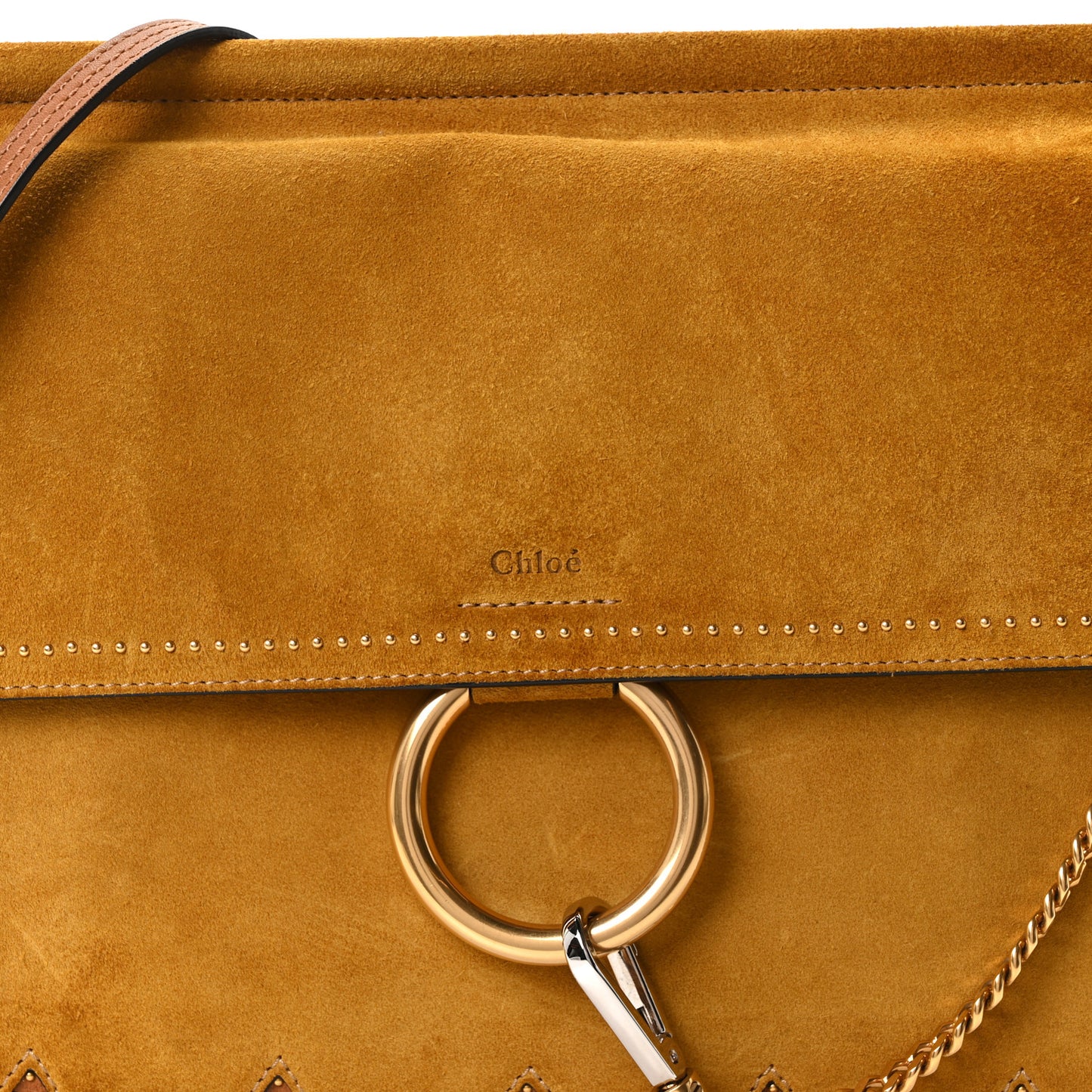 Calfskin Suede Studded Medium Faye Shoulder Bag Caramel