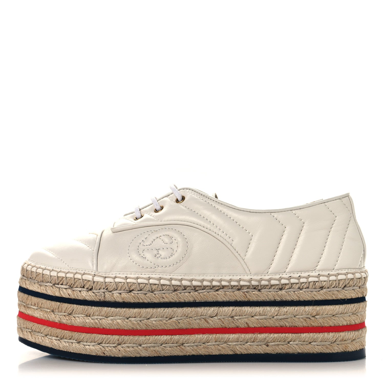Gucci Nappa Matelasse GG Pilar Flatform Lace-Up Espadrilles 36.5 Great White 1 of 9