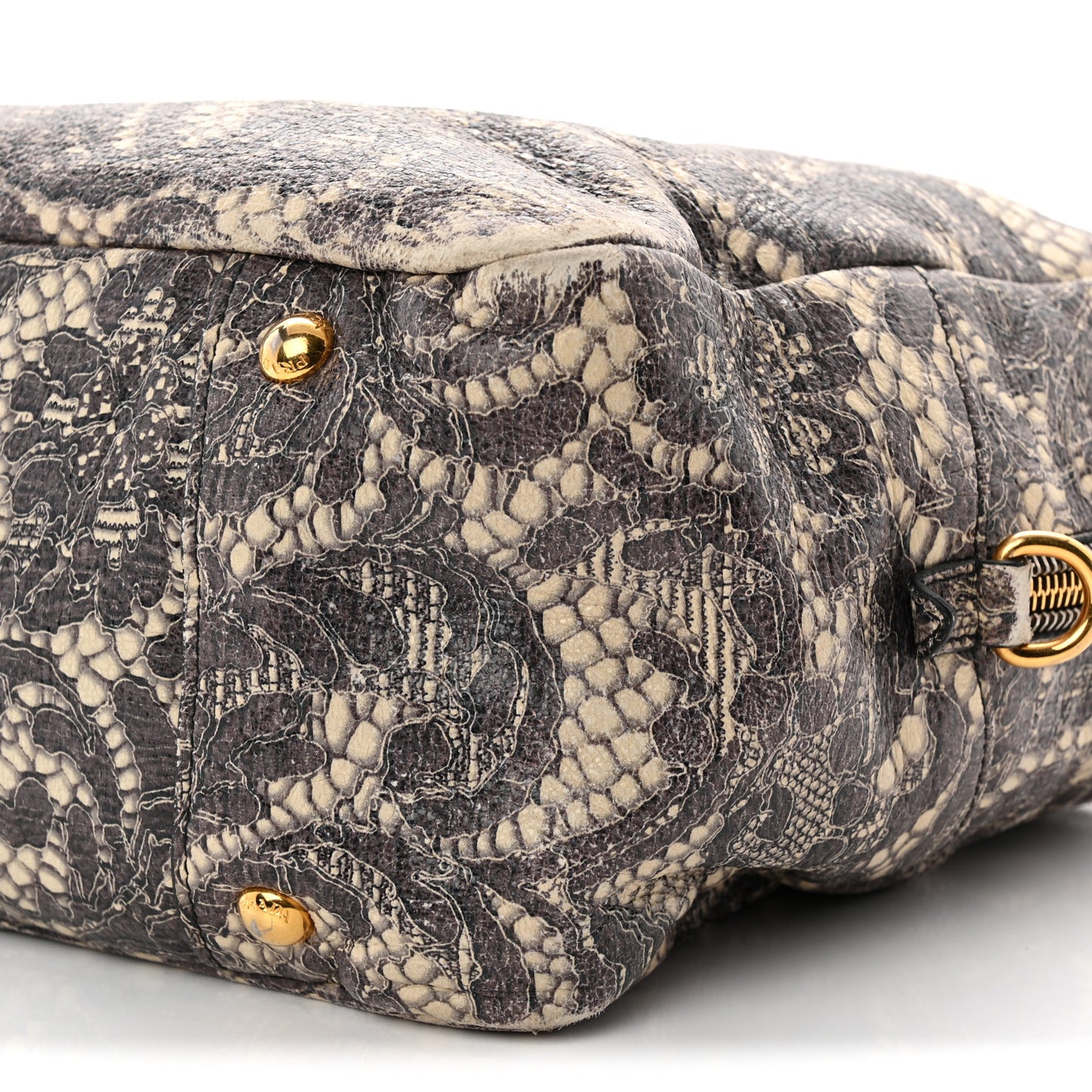 Cervo Lux Print Lace Bauletto Bag Talco