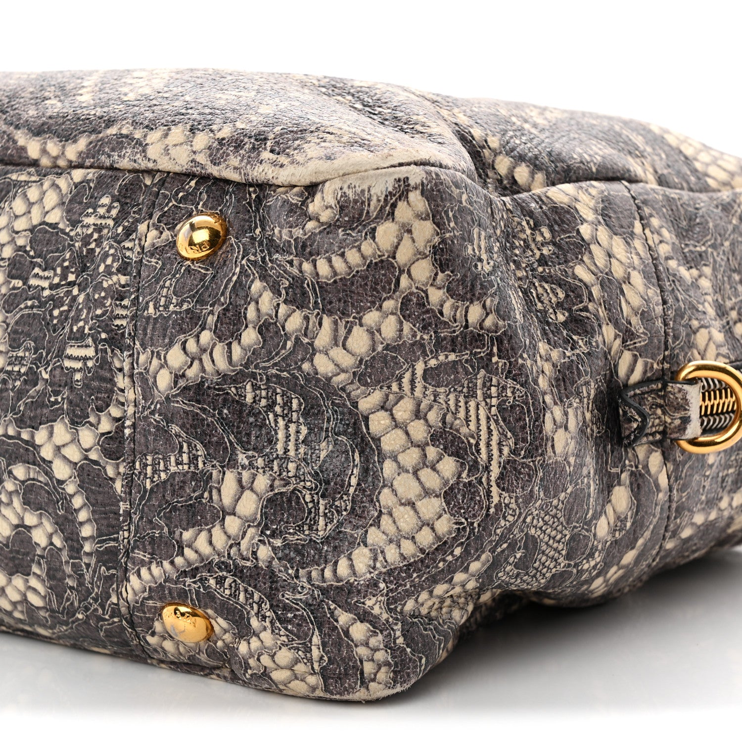 Prada Cervo Lux Print Lace Bauletto Bag Talco 10 of 13