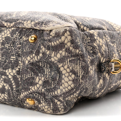 Prada Cervo Lux Print Lace Bauletto Bag Talco 10 of 13
