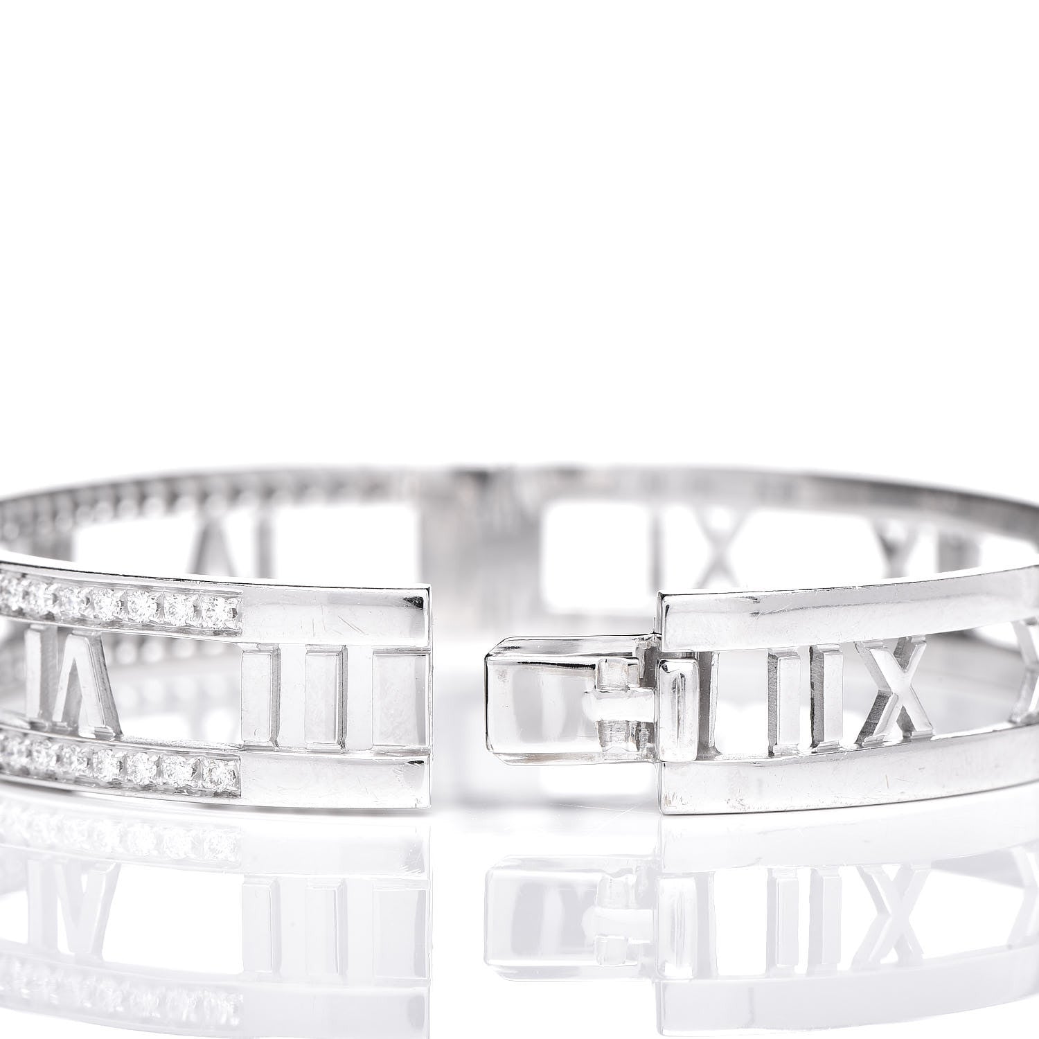Tiffany 18K White Gold Diamond Atlas Open Hinged Bangle Bracelet 4 of 5