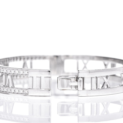 Tiffany 18K White Gold Diamond Atlas Open Hinged Bangle Bracelet 4 of 5