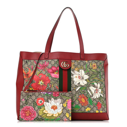 Gucci GG Supreme Monogram Flora Web Large Ophidia Tote Red 1 of 12