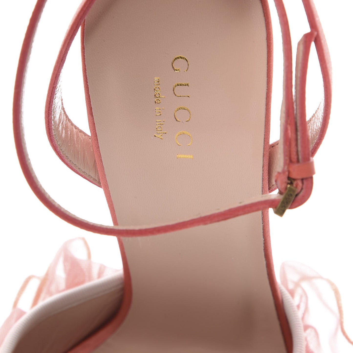 Tulle Ruffle High Heel Slingback Sandals 39.5 Peach White