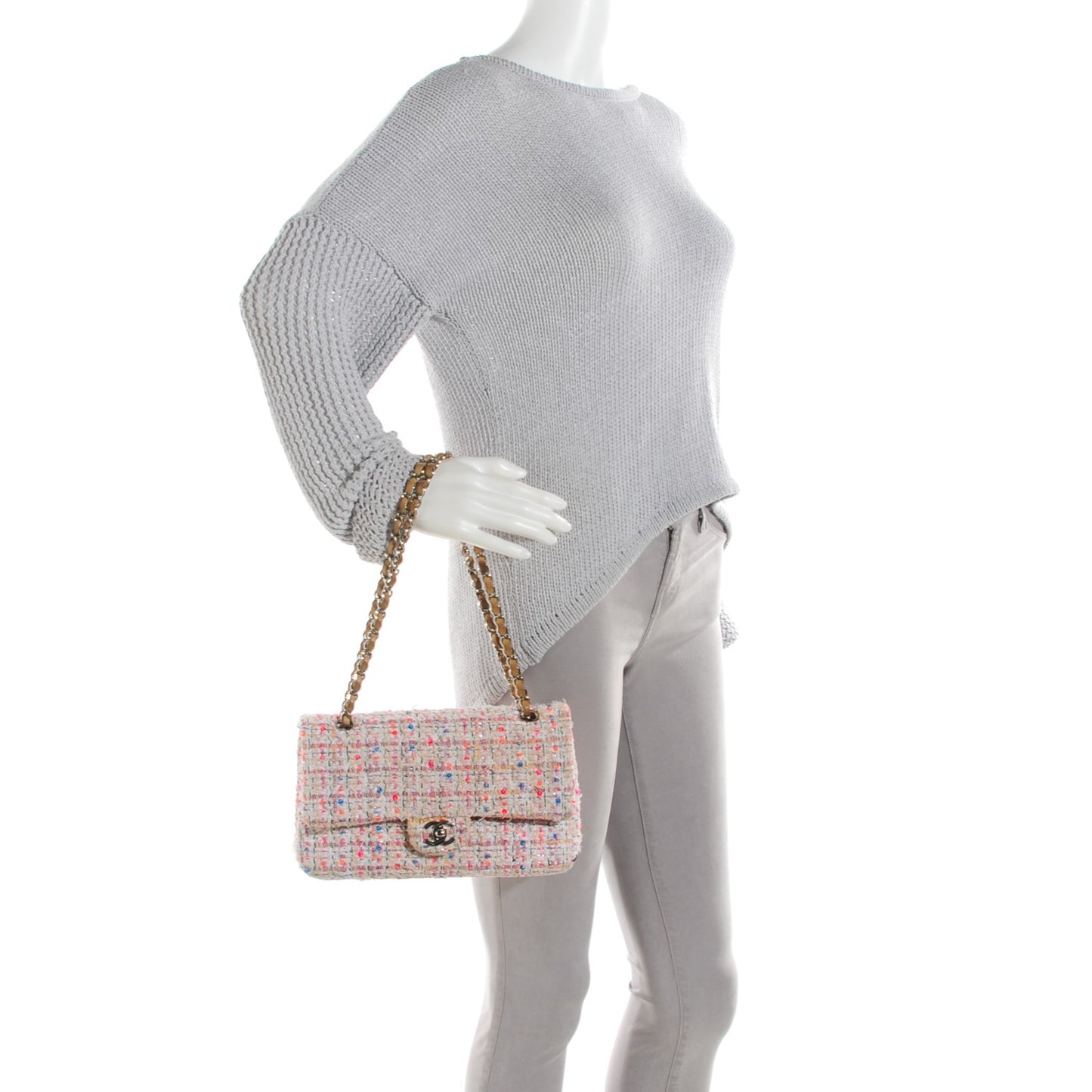 Tweed Quilted Medium Fantasy Sequin Double Flap Multicolor