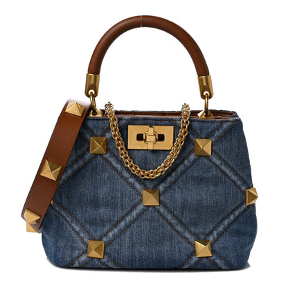 Valentino Garavani Denim Small Roman Stud The Handle Bag Light Denim Selleria 1 of 8