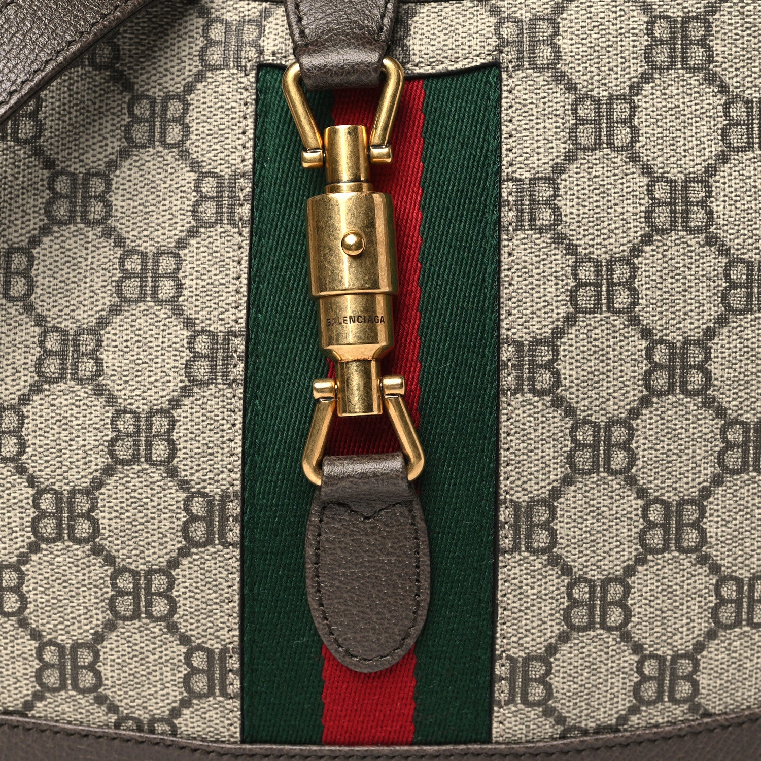 Gucci X BALENCIAGA BB Supreme Monogram Calfskin Web Small Jackie 1961 Hobo Beige Ebony New Acero 8 of 10