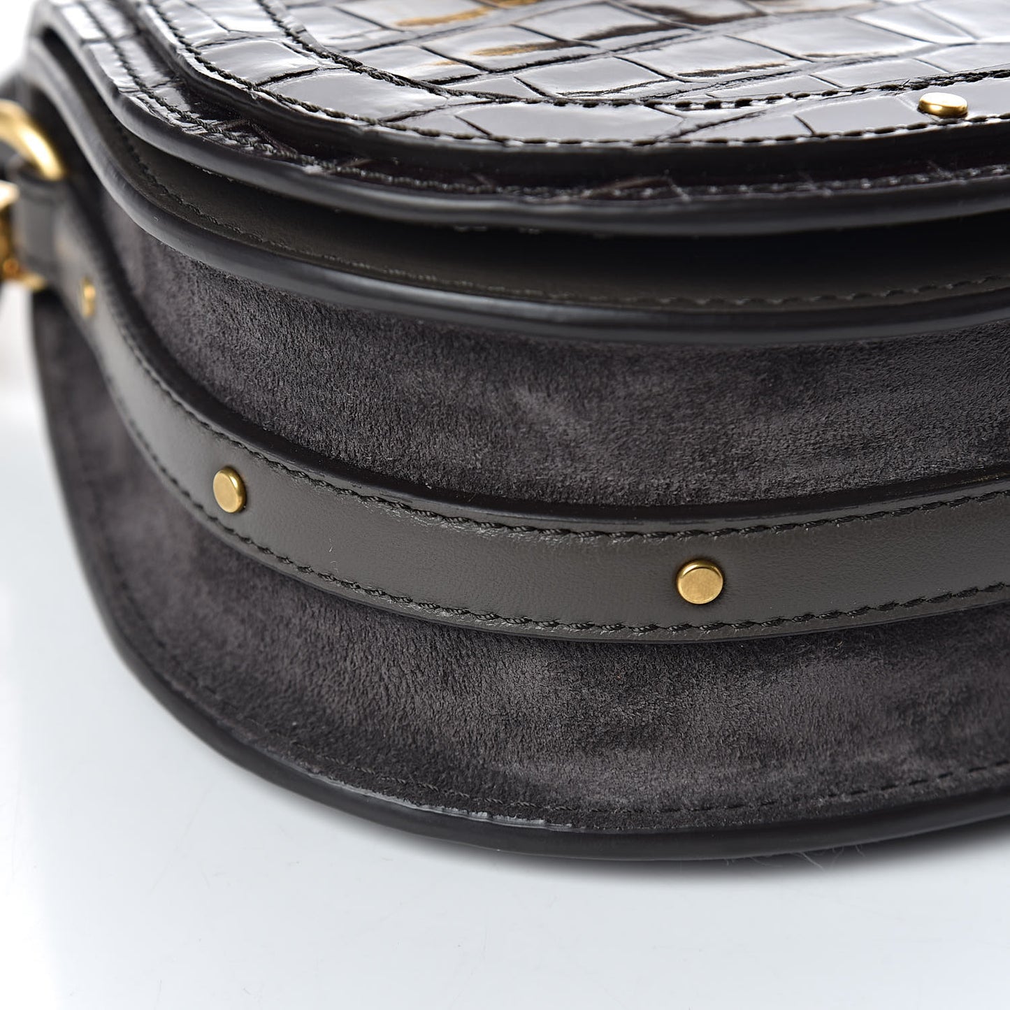 Suede Calfskin Crocodile Embossed Small Nile Bracelet Bag Profound Brown