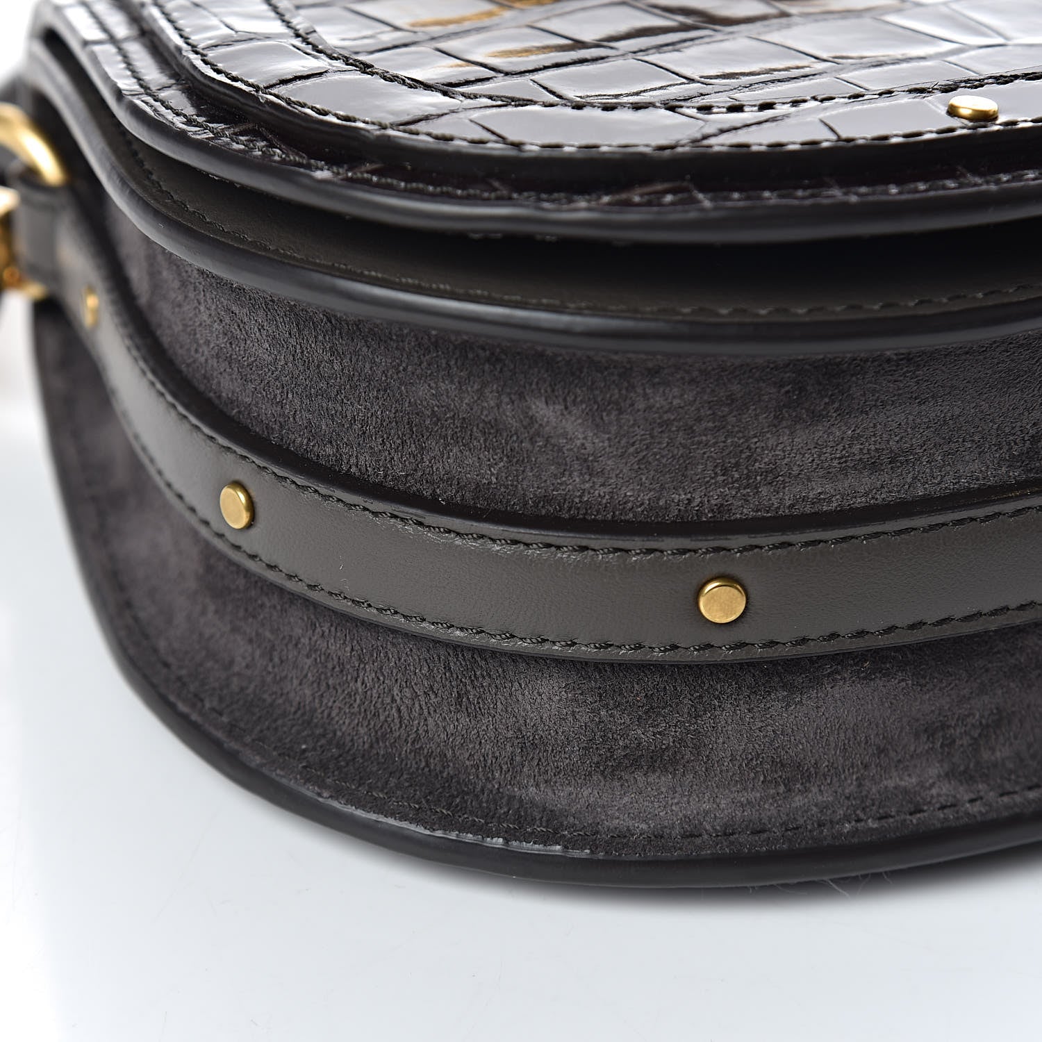 Chloe Suede Calfskin Crocodile Embossed Small Nile Bracelet Bag Profound Brown 8 of 12
