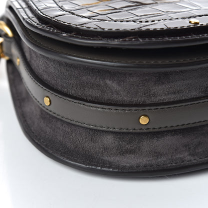 Chloe Suede Calfskin Crocodile Embossed Small Nile Bracelet Bag Profound Brown 8 of 12