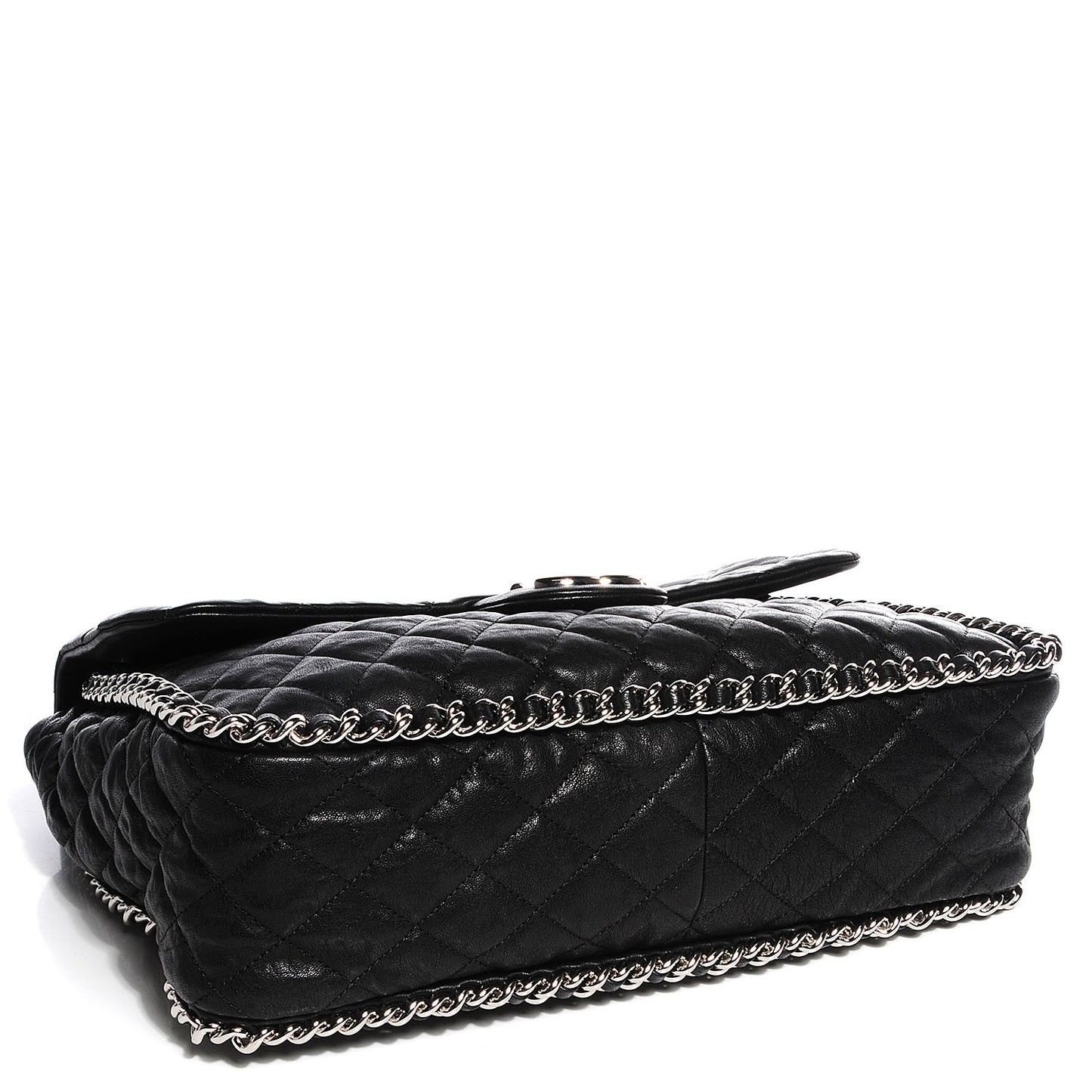 Crumpled Lambskin Chain Around Maxi Flap Bag Black
