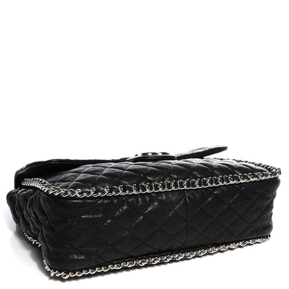 Chanel Crumpled Lambskin Chain Around Maxi Flap Bag Black 4 of 8
