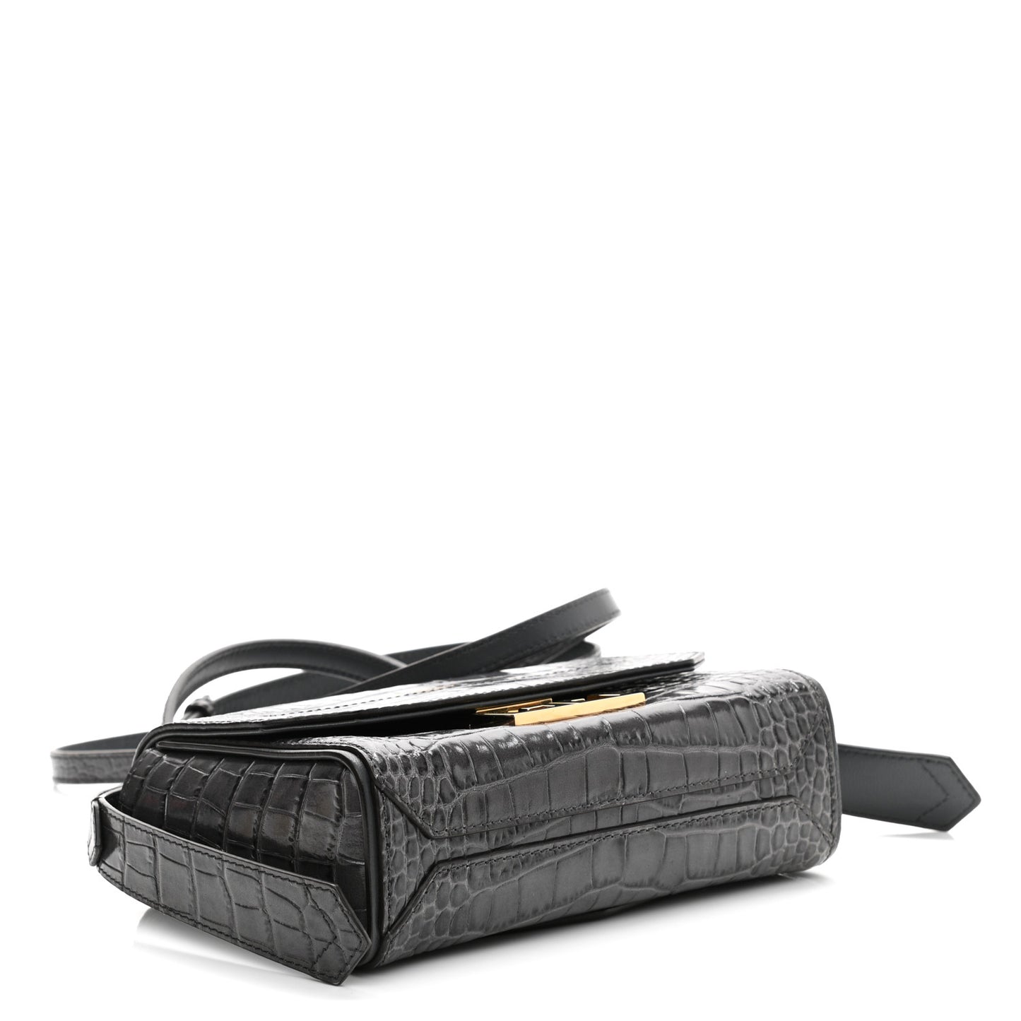 Calfskin Crocodile Embossed Eden Mini Top Handle Storm Grey