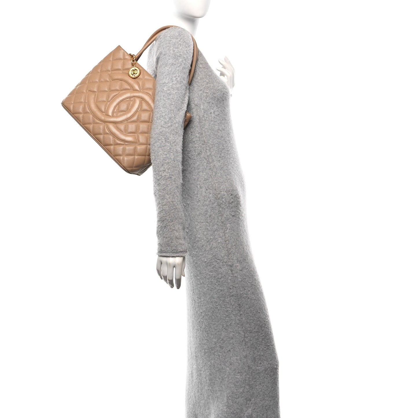 Caviar Quilted Medallion Tote Beige