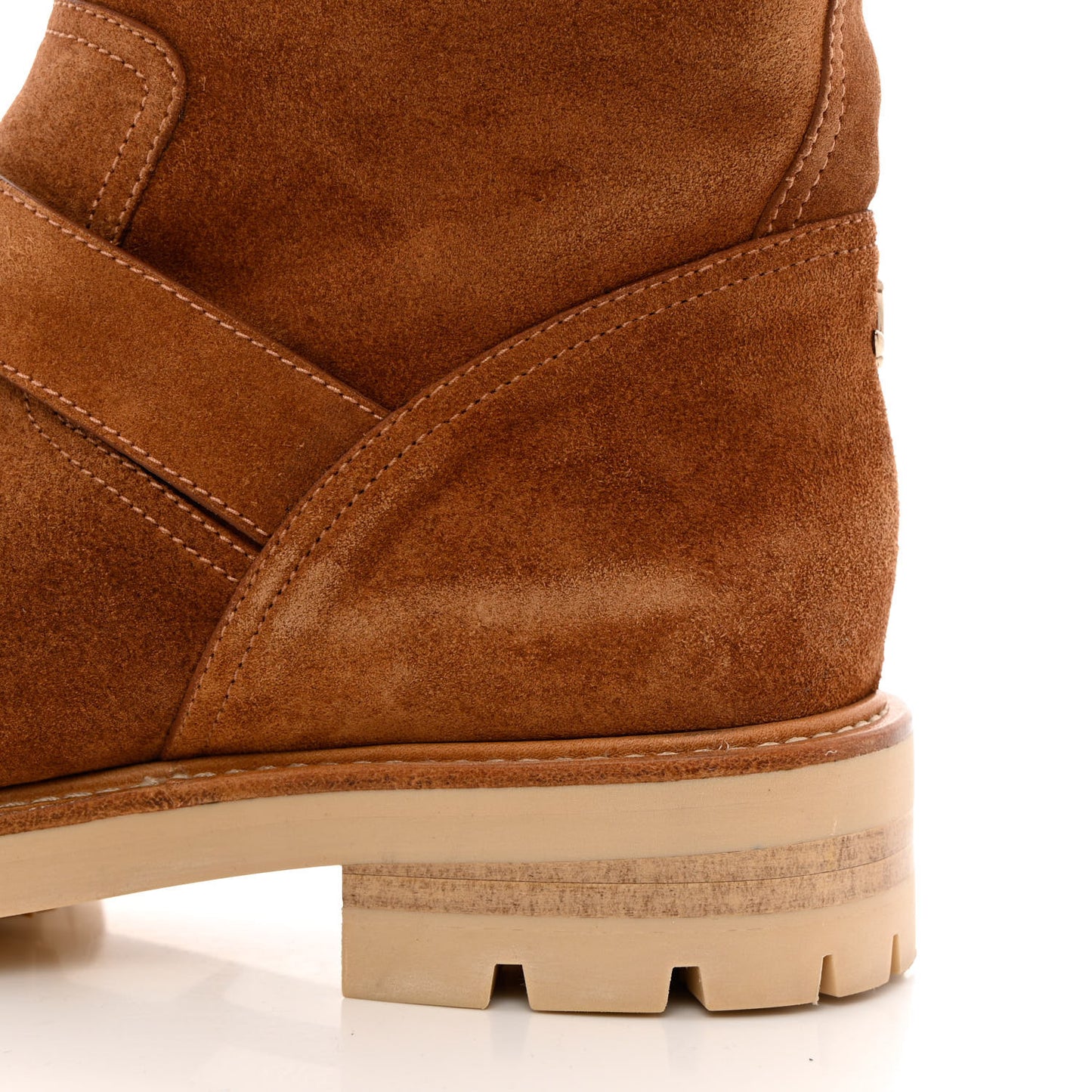 Soft Suede Shearling Biker Boots 37.5 Tan