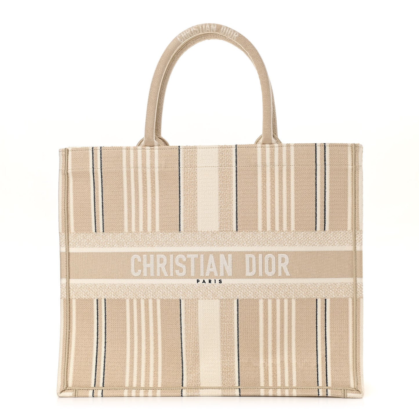 Canvas Embroidered Large Stripes Book Tote Beige