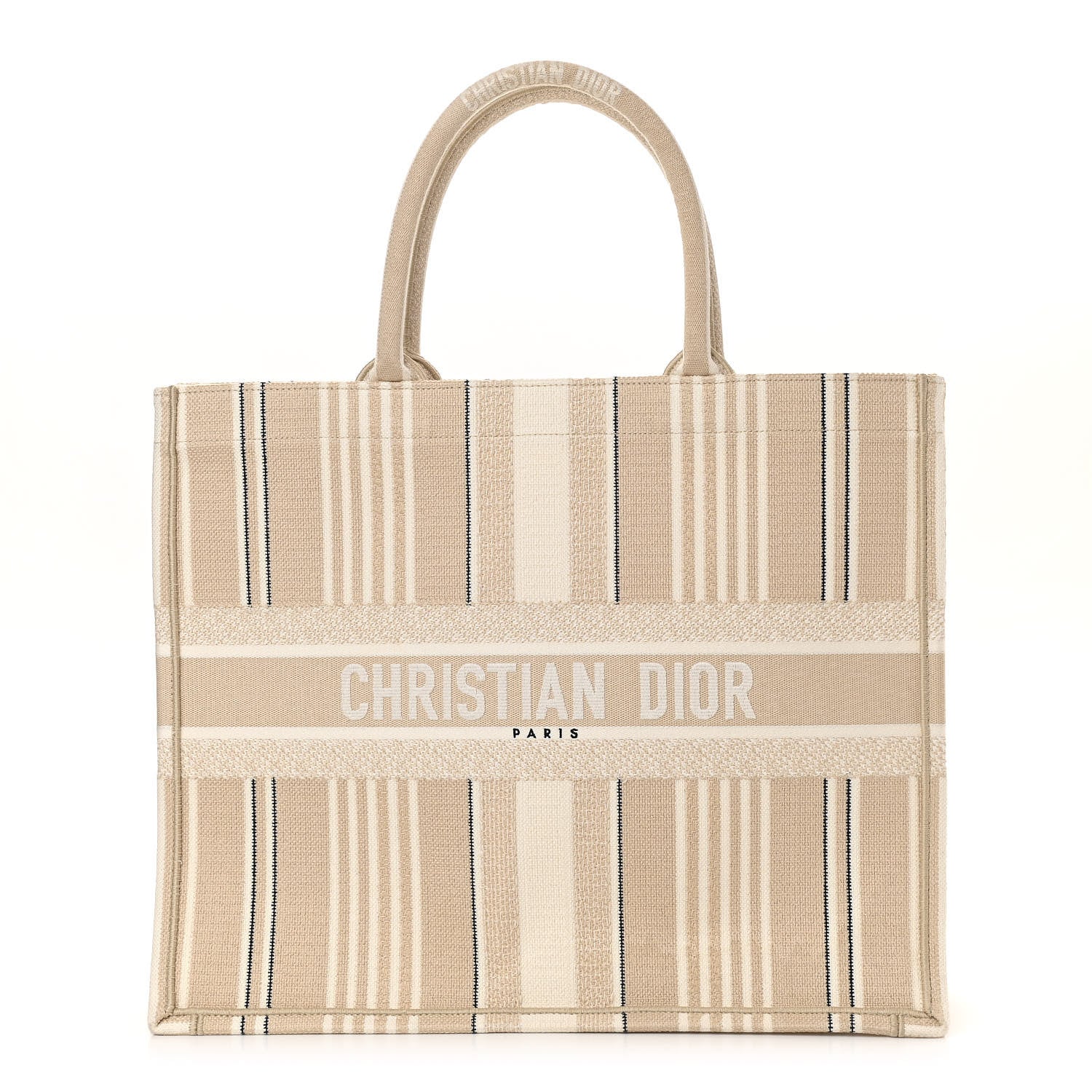 Christian Dior Canvas Embroidered Large Stripes Book Tote Beige 1 of 11