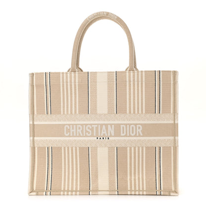 Christian Dior Canvas Embroidered Large Stripes Book Tote Beige 1 of 11