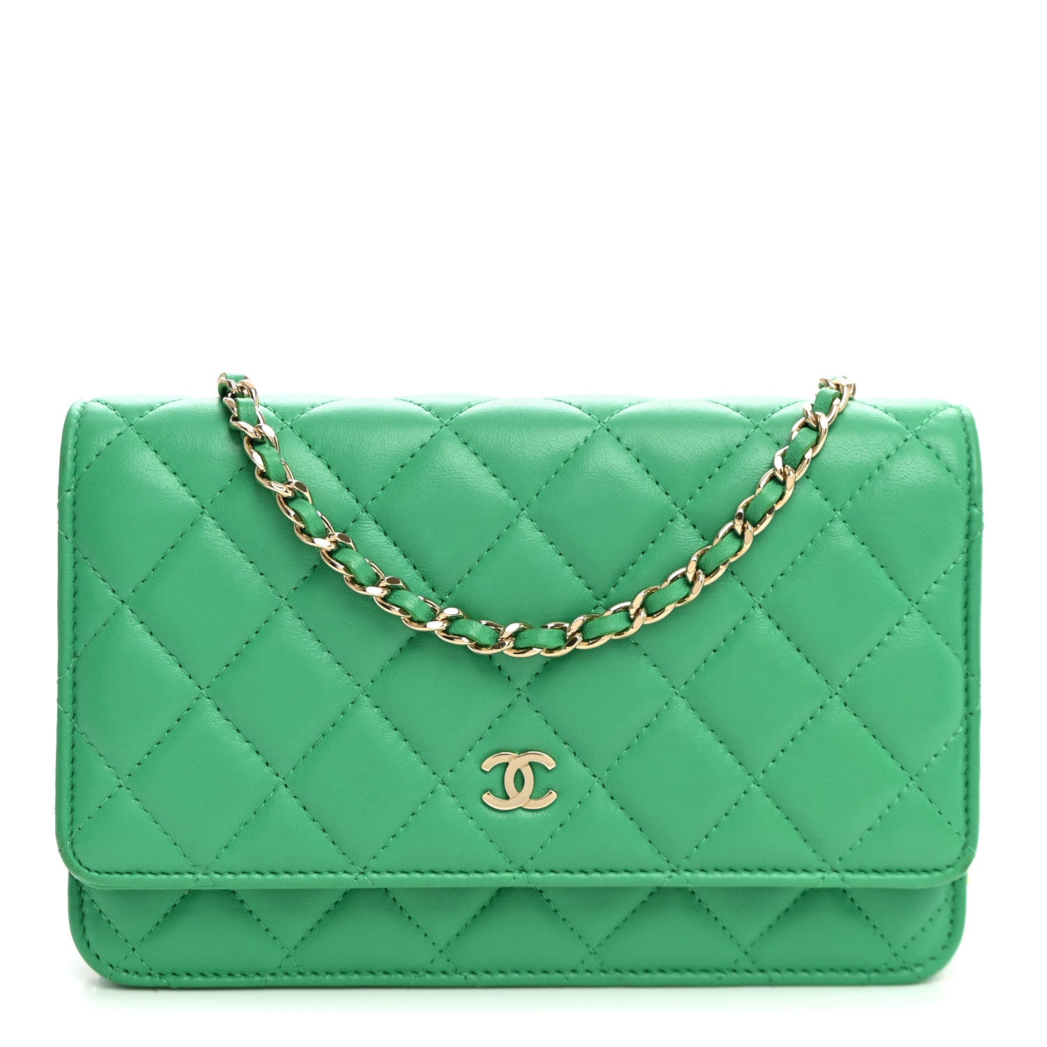 Chanel Lambskin Quilted Wallet On Chain WOC Green 1 of 11