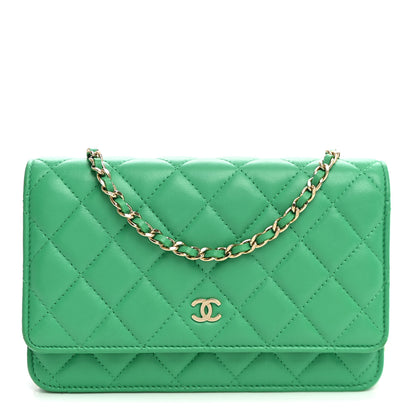 Chanel Lambskin Quilted Wallet On Chain WOC Green 1 of 11