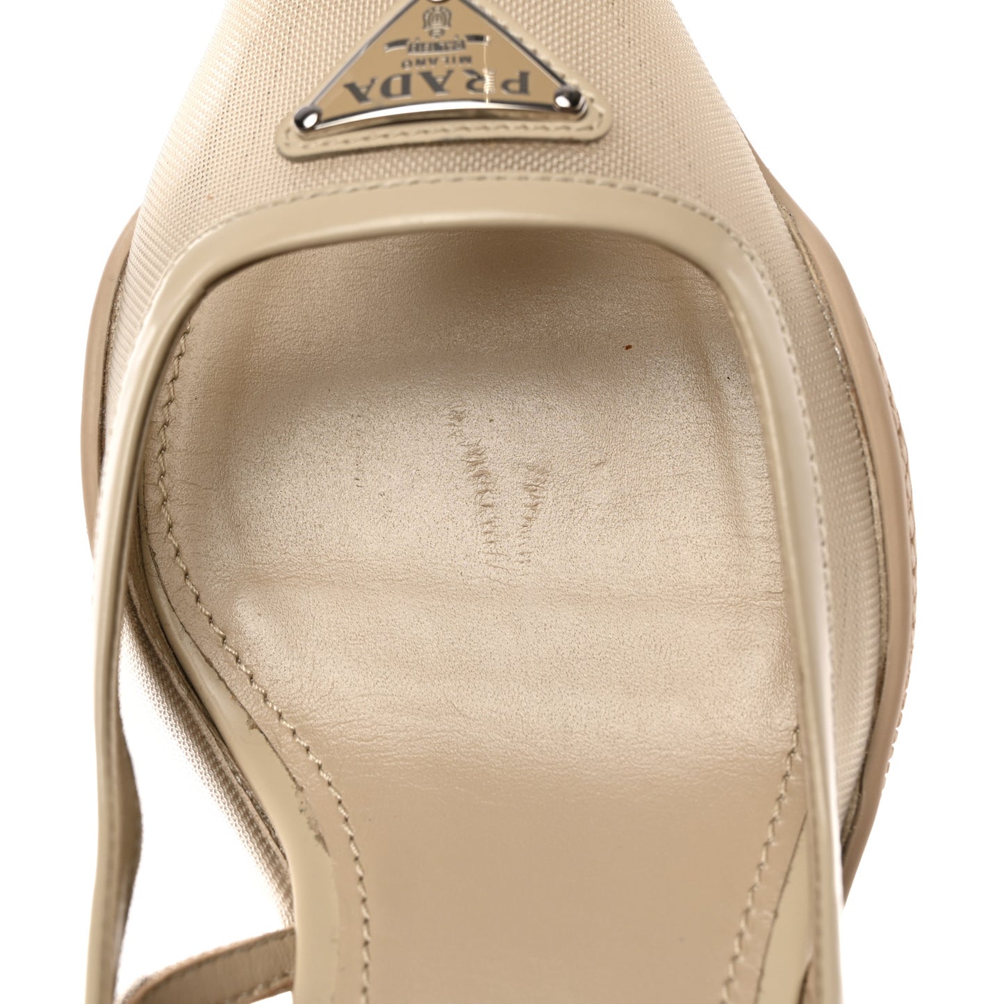 Mesh Nappa Triangle Logo Pointed Toe 45mm Slingback Pumps 38.5 Deserto
