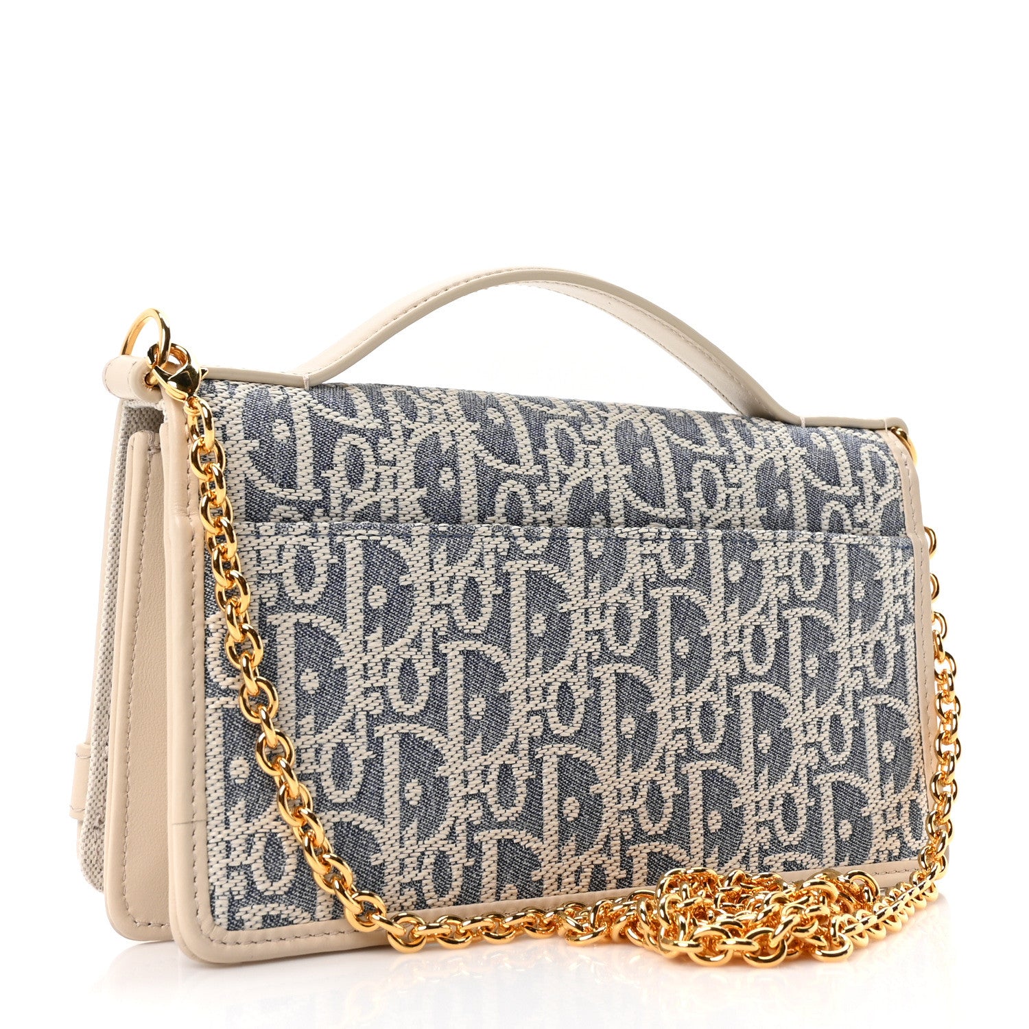 Christian Dior Oblique Chambray 30 Montaigne Cigale Pouch With Chain Blue Light Biscuit 5 of 21