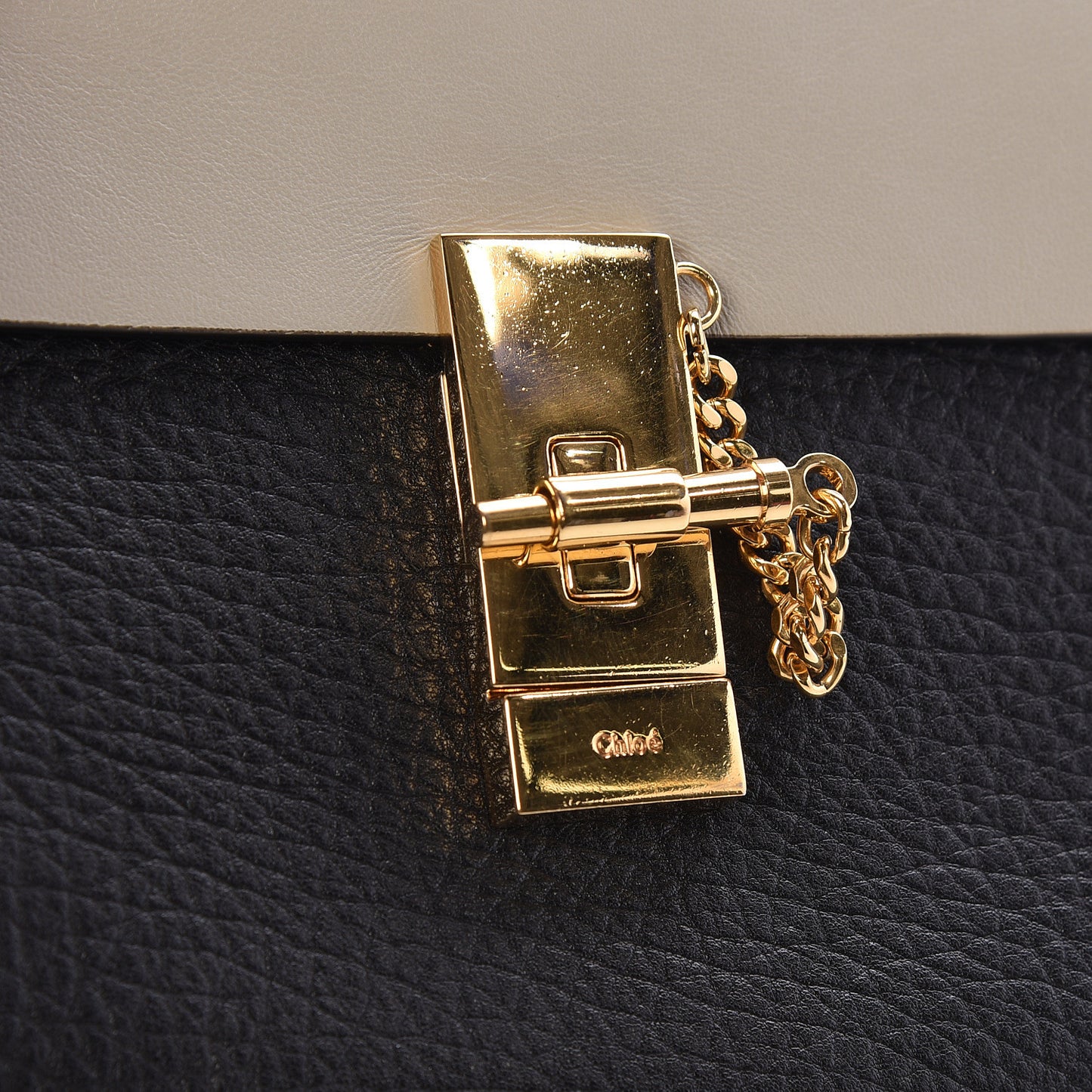 Grained Calfskin Lambskin Mini Bi-Color Drew Shoulder Bag Black Powder Beige