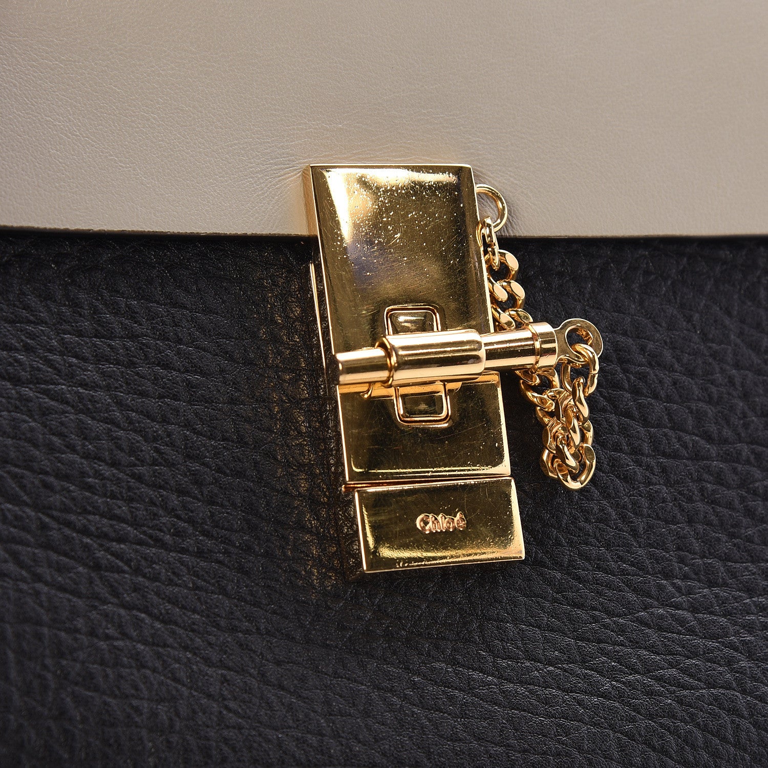 Chloe Grained Calfskin Lambskin Mini Bi-Color Drew Shoulder Bag Black Powder Beige 13 of 15