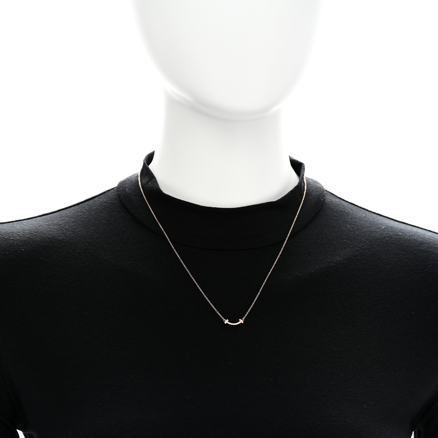 Tiffany 18K Rose Gold Diamond Mini T Smile Pendant Necklace 2 of 5