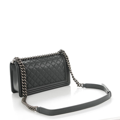 Chanel Lambskin Quilted Medium Boy Flap Dark Grey 3 of 8
