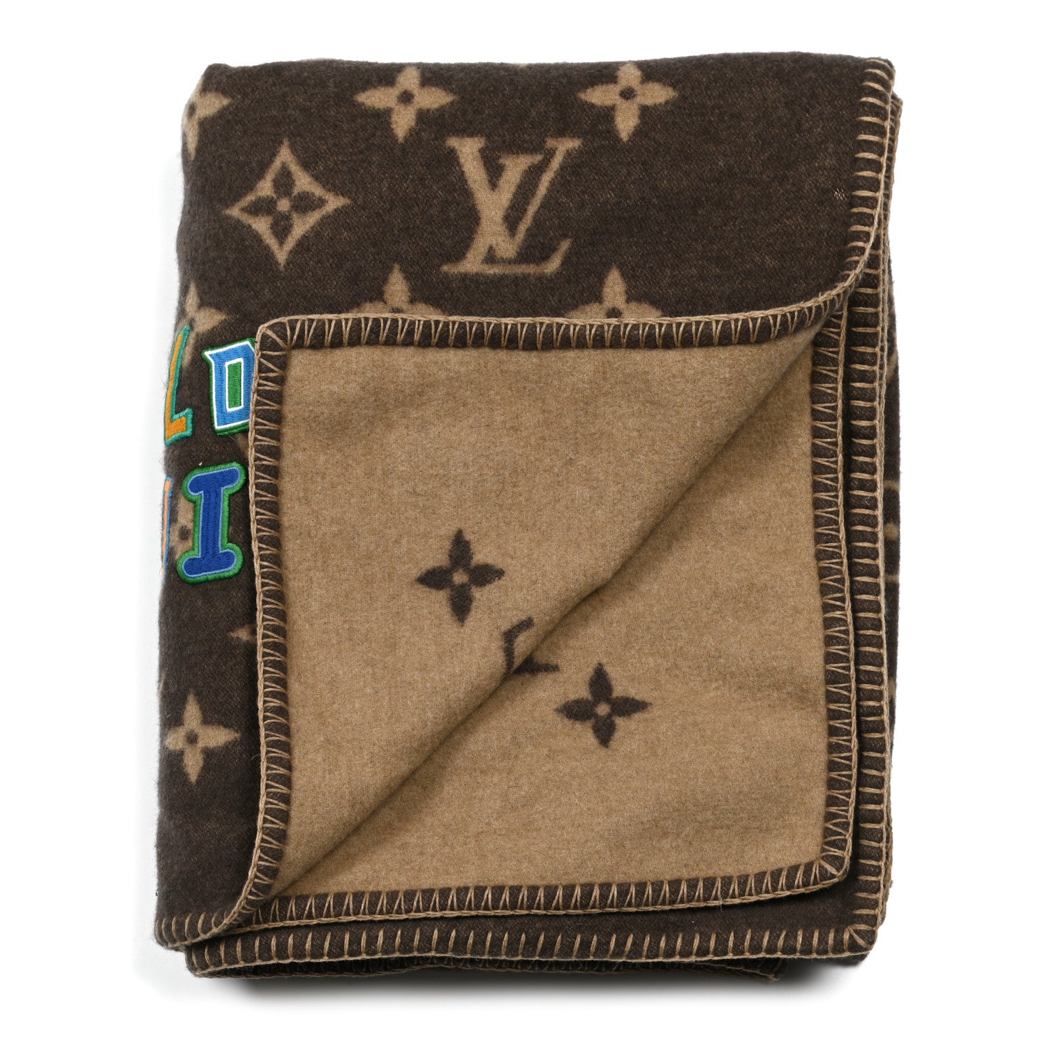 Louis Vuitton X NBA Wool Cashmere Monogram Letters Blanket Marron 2 of 3