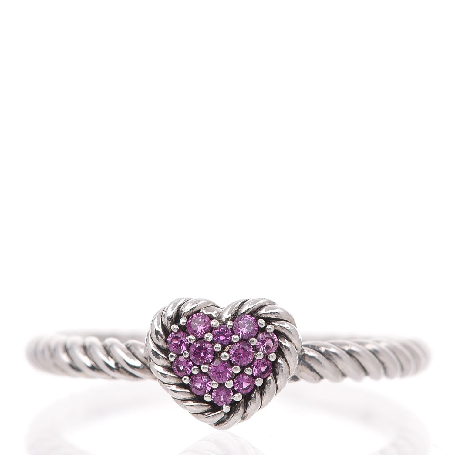 David Yurman Sterling Silver Pink Sapphire Petite Pave Heart Ring 57 8 1 of 5