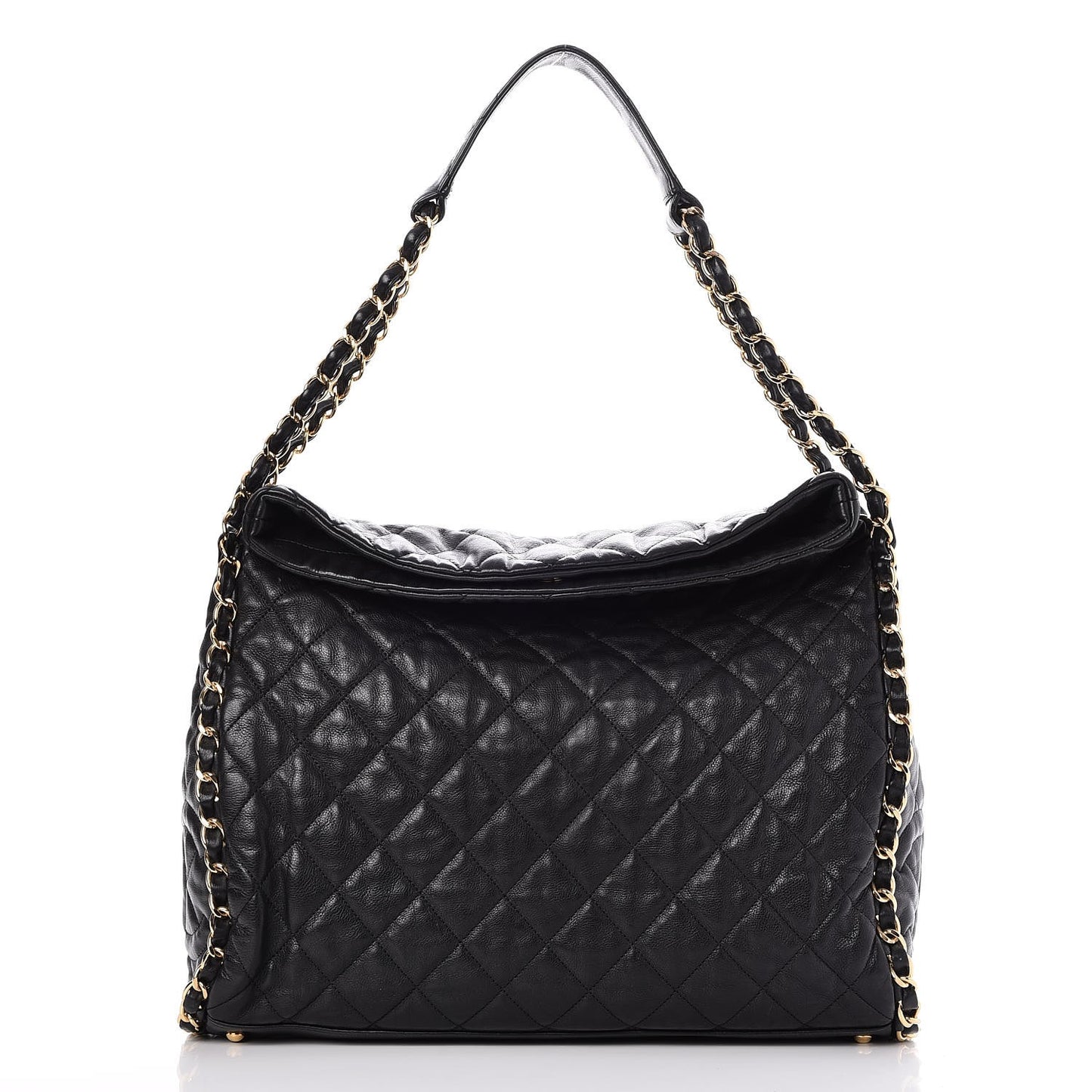Calfskin Quilted Large Chain Me Hobo Black