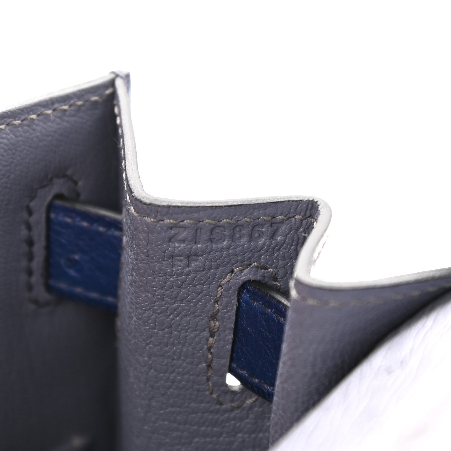 Hermes Ostrich Horseshoe Kelly Sellier 28 Gris Agate Bleu Iris 7 of 9