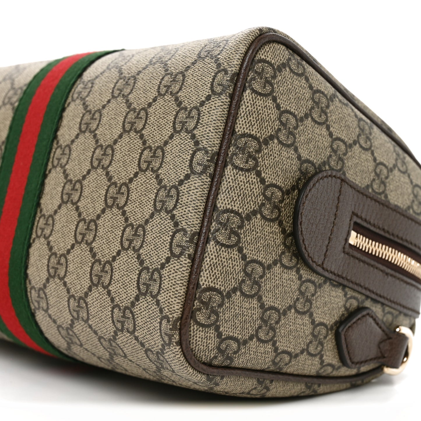 GG Supreme Monogram Web Medium Ophidia Top Handle Bag Beige Dark Brown
