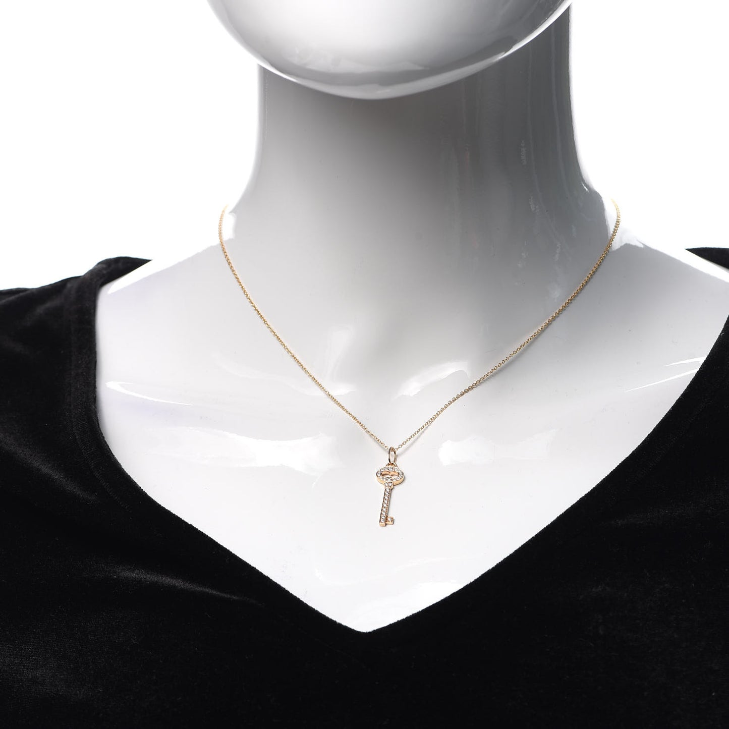 18K Rose Gold Diamond Mini Vintage Oval Key Pendant Necklace