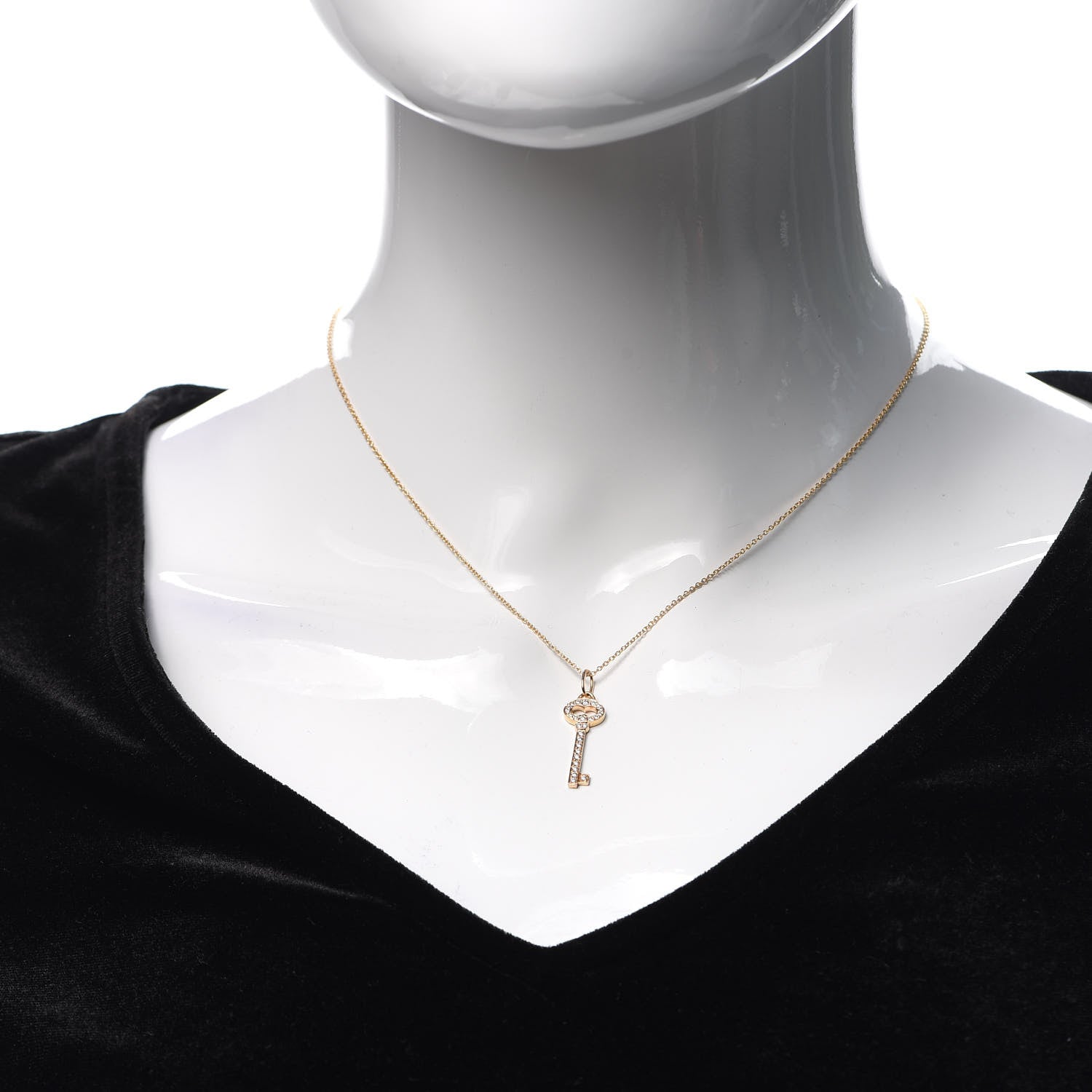 Tiffany 18K Rose Gold Diamond Mini Vintage Oval Key Pendant Necklace 2 of 6
