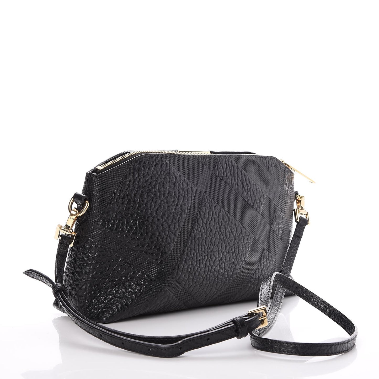 Signature Grain Calfskin Check Embossed Small Chichester Crossbody Clutch Bag Black