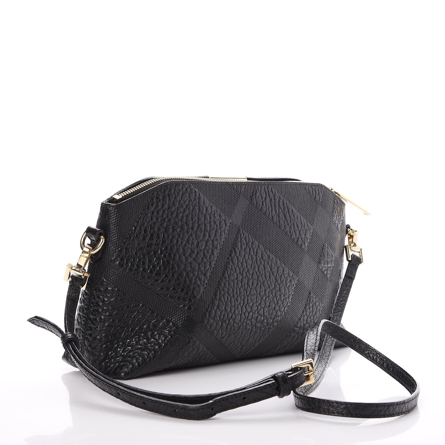 Burberry Signature Grain Calfskin Check Embossed Small Chichester Crossbody Clutch Bag Black 3 of 8