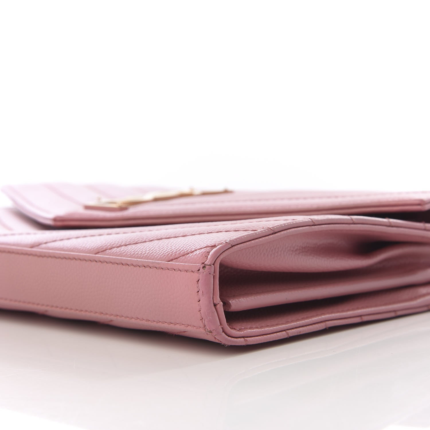 Saint Laurent Grain De Poudre Matelasse Chevron Monogram Chain Wallet Blush Fonce 9 of 10