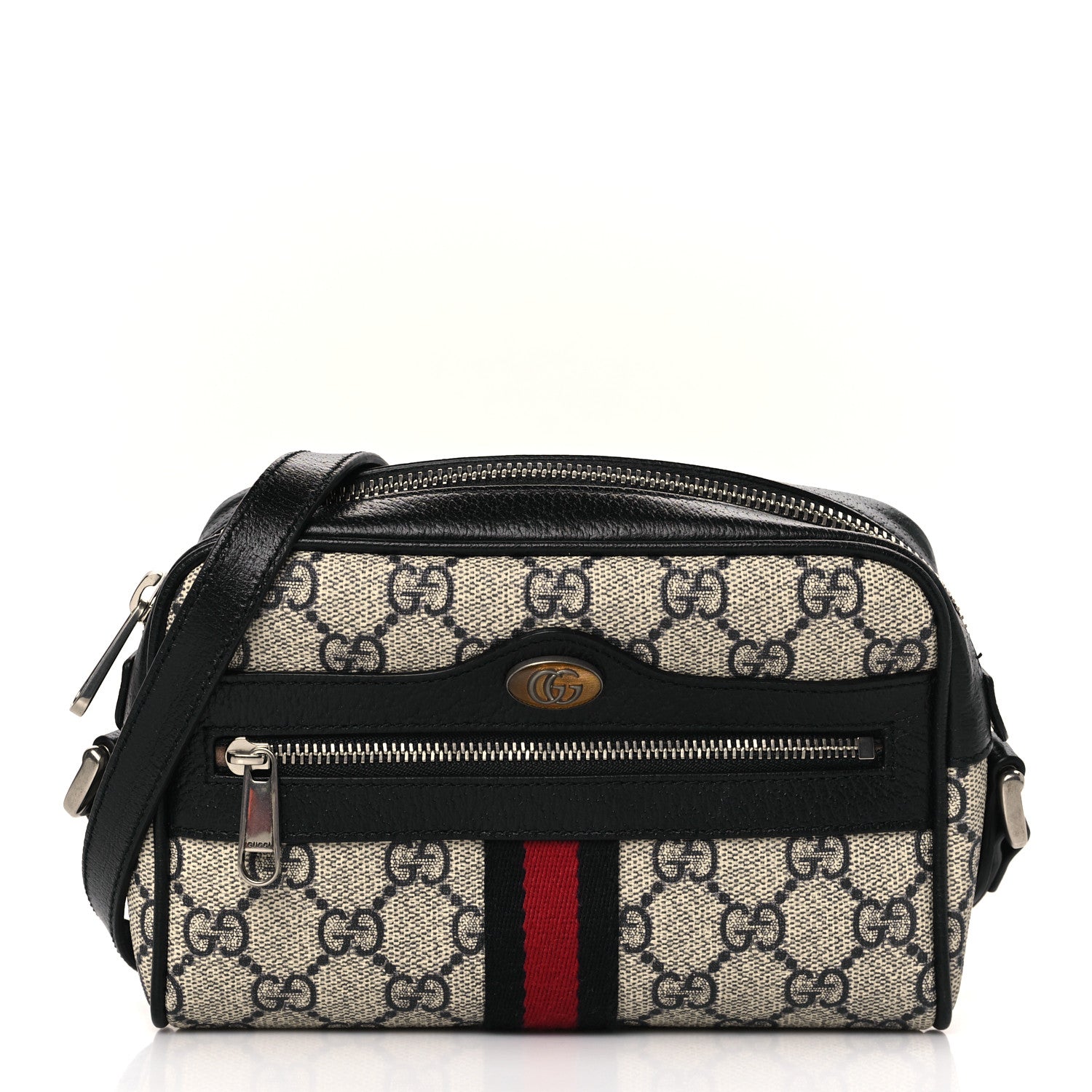 Gucci GG Supreme Monogram Textured Dollar Calfskin Web Mini Ophidia Shoulder Bag Beige Blue 1 of 8